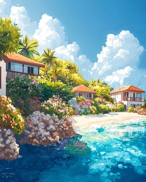 Thoddoo Maldives Travel Poster Flat Illustration Print Decor Gift Canvas Wall Art Gift