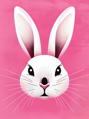 Fototapeta premium Minimalist White Rabbit Face on Bright Pink Background