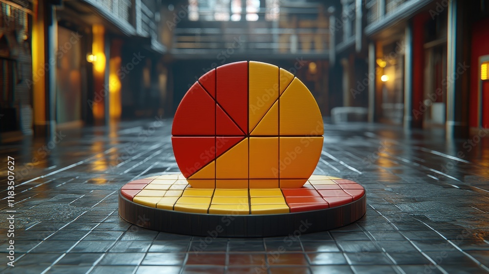 Poster abstract 3d pie chart in dark architectural setting