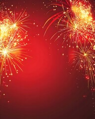 Naklejka premium A vibrant display of fireworks against a red background, celebrating joy and festivity.