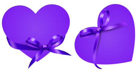 Valentine. Purple heart with ribbon and bow on white background, vector 10.