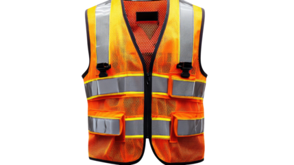 Orange Safety Vest Jacket Isolated on transparent background.