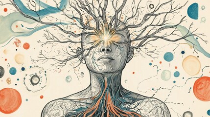 Enlightenment: A Surrealist Artwork Depicting the Interconnectedness of Mind, Body, and Nature