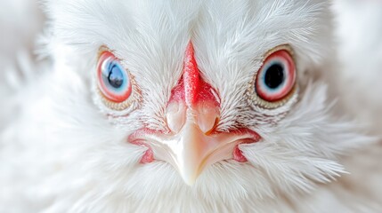 Naklejka premium Close-up portrait of a fluffy white baby chick with bright blue eyes