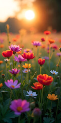 Fototapeta premium red flower field