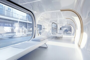 Innovative public health initiatives showcasing modern healthcare facilities urban environment architectural design futuristic viewpoint enhancing lifestyle and well-being