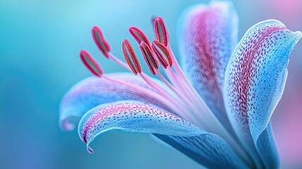 Naklejka premium Close-up view of a pastel-colored lily flower with intricate details
