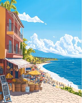 Jacmel Haiti Travel Poster Flat Illustration Print Decor Gift Canvas Wall Art Gift