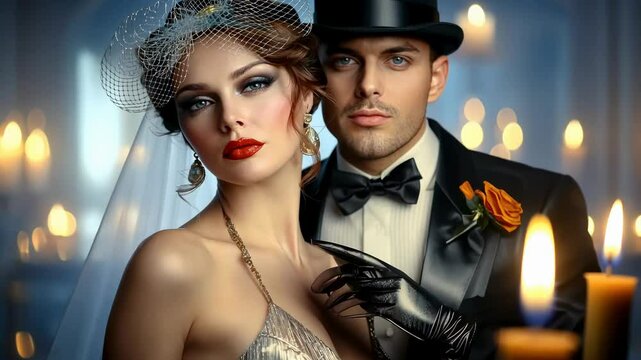 Glamour and freedom: a woman epitomizing the flapper era bold essence, clad in vintage attire with jewels, embodying independence and redefining roles through avant-garde style.