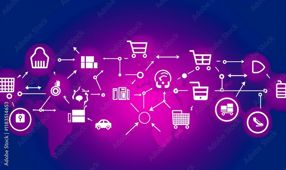 Poster global supply chain strategy overview, an informative infographic illustrating key components and pr