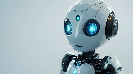 Futuristic White Robot with Blue Lights Close-up AI