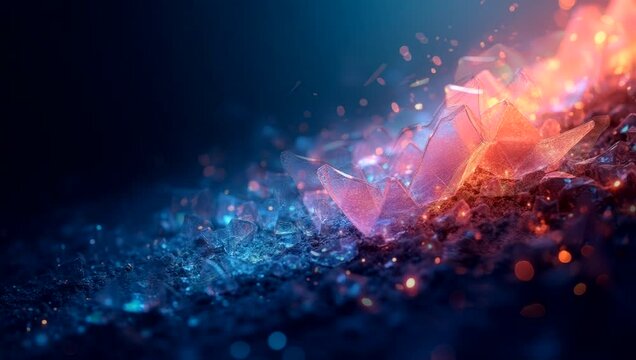 Glowing crystals on dark ground.