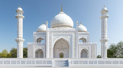 Fototapeta premium Majestic White Mosque: Architectural Marvel Under a Clear Blue Sky