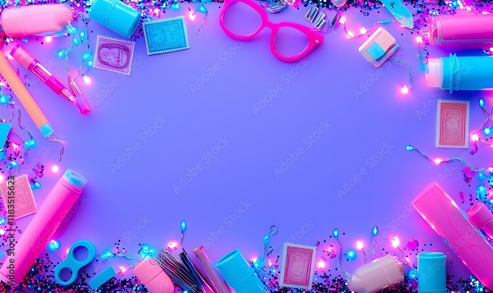 Poster twinkling led lights arrangement, an artistic display of colorful led lights arranged flat, creating