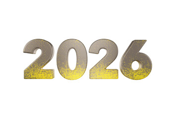 3D Illustration, font 2026 background new year , Metallic surface, spray paint