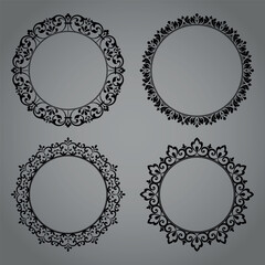Set of decorative frames Elegant vector element for design in Eastern style, place for text. Floral black and gray borders. Lace illustration for invitations and greeting cards.