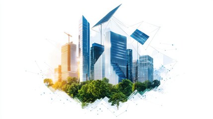 Fototapeta premium Promoting renewable energy adoption urban environment digital art modern cityscape aerial view sustainable lifestyle concepts