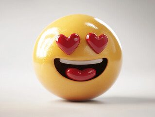 A cheerful emoji with heart-shaped eyes, a wide smile, and rosy cheeks, presented in vibrant yellow tones, radiating joy and positivity on a white background.
