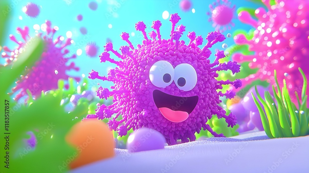 Poster virus cell visualization, a digital graphic illustrating the complex structure and behavior of a vir