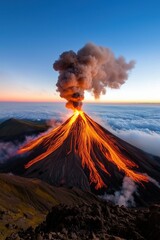 Fiery Volcano Eruption Dramatic Smoke Lava Flow Mountain Landscape