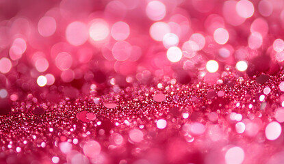 A vibrant red and pink backdrop sparkles with glowing bokeh lights and glittering textures, evoking the festive spirit of Valentine's Day celebrations and romantic themes.