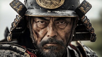 Portrait of a Weathered Samurai Warrior