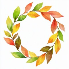 Fototapeta premium Watercolor leaves wreath design nature illustration vibrant colors artistic perspective, isolated on white background