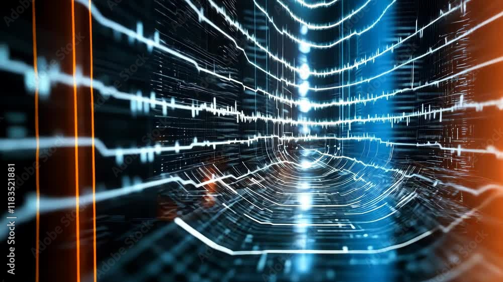 Poster vibrant abstract digital tunnel glowing lines create futuristic depth and patterns