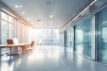 Blurred empty open space office. Abstract light bokeh at office interior background