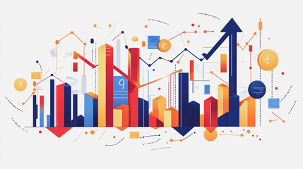 Abstract white background with Colorful charts and graphs with statistics to innovative analyze business potential and forecast future development of companies growth