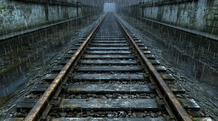Rainy Day on the Tracks: A Gloomy Railroad Vista