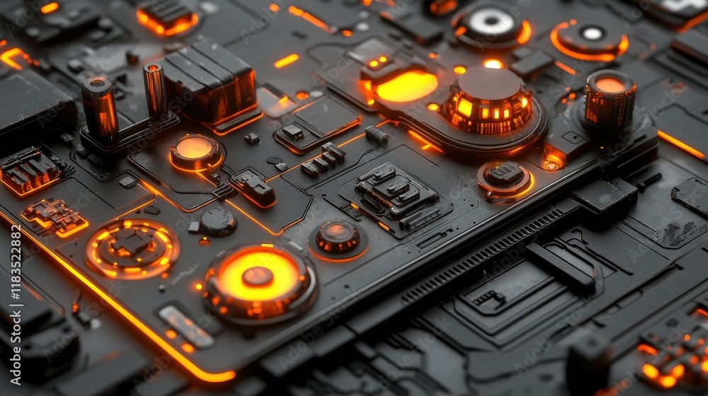 Canvas Prints abstract futuristic circuit board with glowing orange components