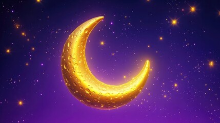 Fototapeta premium Golden crescent moon shines brightly against deep purple night s