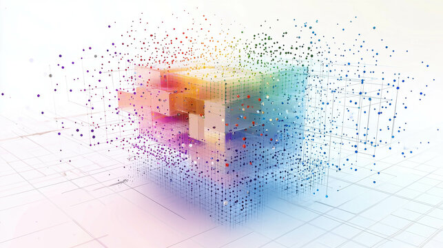 Interactive 3D Scatter Plot with Floating Points in Vibrant Colors and Patterns