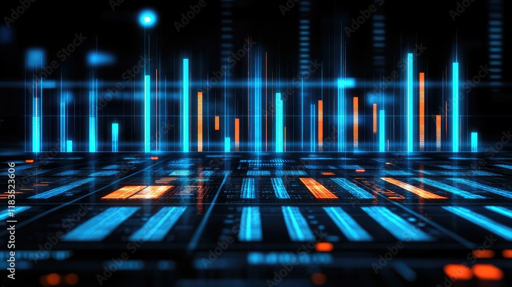 Poster abstract futuristic digital data visualization with glowing lines and energy signals