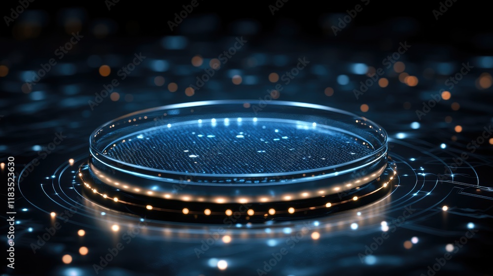 Poster abstract futuristic glowing circular platform with digital data network connections