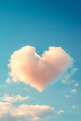 A heart-shaped cloud floats gracefully in the sky, blending soft pink and blue hues against a serene background. The minimalistic style creates a dreamy and calming atmosphere.