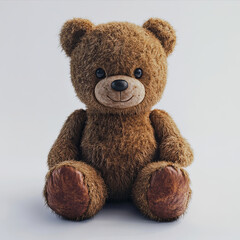 Obraz premium A plush teddy bear sits solo on a white backdrop. Its soft texture and adorable look make it perfect for children's projects or comforting, heartwarming visuals.