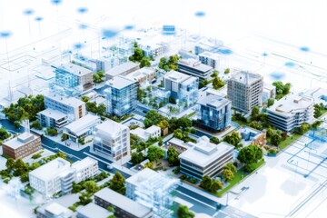 Smart city development program focuses on user feedback for urban planning digital landscape 3d model modern environment aerial view sustainable living