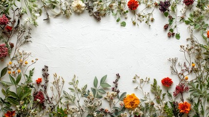 Floral mandala made of dried flowers on white background