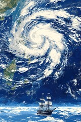 Hurricane formation oceanic region digital artwork stormy environment aerial view nature's fury