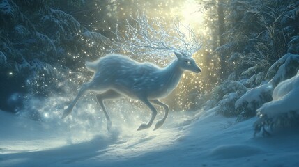 Obraz premium Enchanted Winter Deer: A Magical Journey Through a Snowy Forest