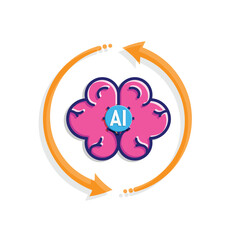 ai icon. brain and artificial intelligence with circle arrow. Brain design and chip in the middle. Education, technology. colored flat design style