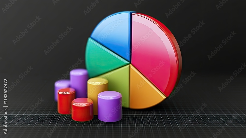 Poster colorful 3d pie and bar chart data visualization
