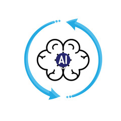 ai icon. brain and artificial intelligence with circle arrow. Brain design and chip in the middle. Education, technology. Mixed design style