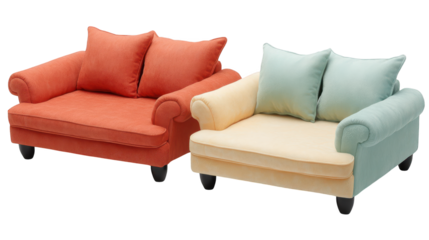 Inviting living room scene, two couches with plush pillows offer comfort and relaxation