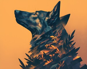 Majestic dog portrait wilderness digital art vibrant colors side view nature's beauty