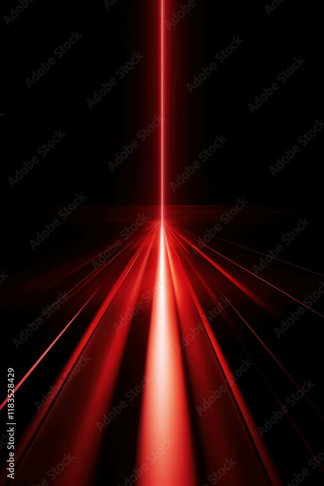 Poster red light effect running in a straight line, abstract background with depth