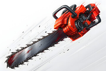 Chainsaw operation in forest clearing outdoor action scene dynamic environment