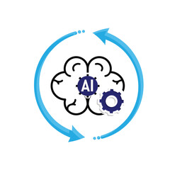 ai icon. brain and artificial intelligence with circle arrow. Brain design and chip in the middle. Education, technology. Mixed design style